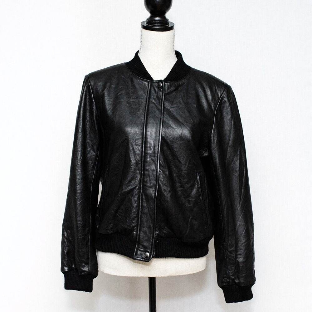 men's/unisex Black DKNY leather racer moto biker jacket coat L